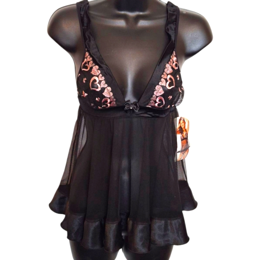 NWT Shirley of Hollywood Babydoll Teddy and Thong Set